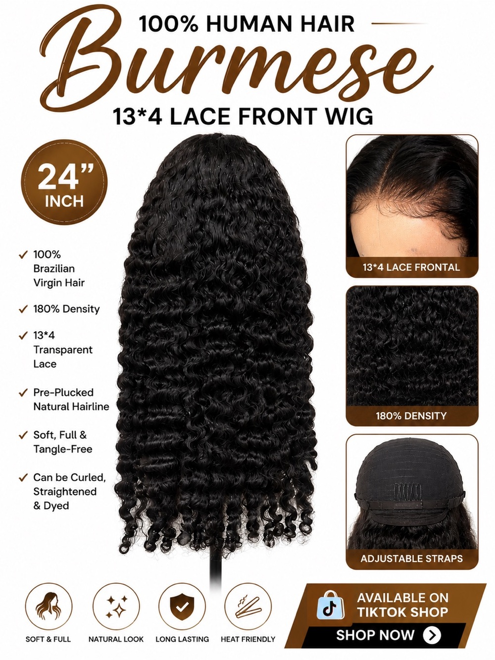 Burmese 24" 13x4 Lace Front Wig - Black - Human Hair